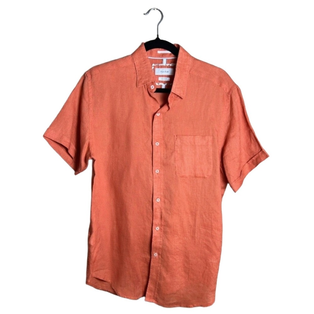 Porter & Ash Short Sleeve 100% Linen Button Up Shirt Men's Size L Coastal Resort